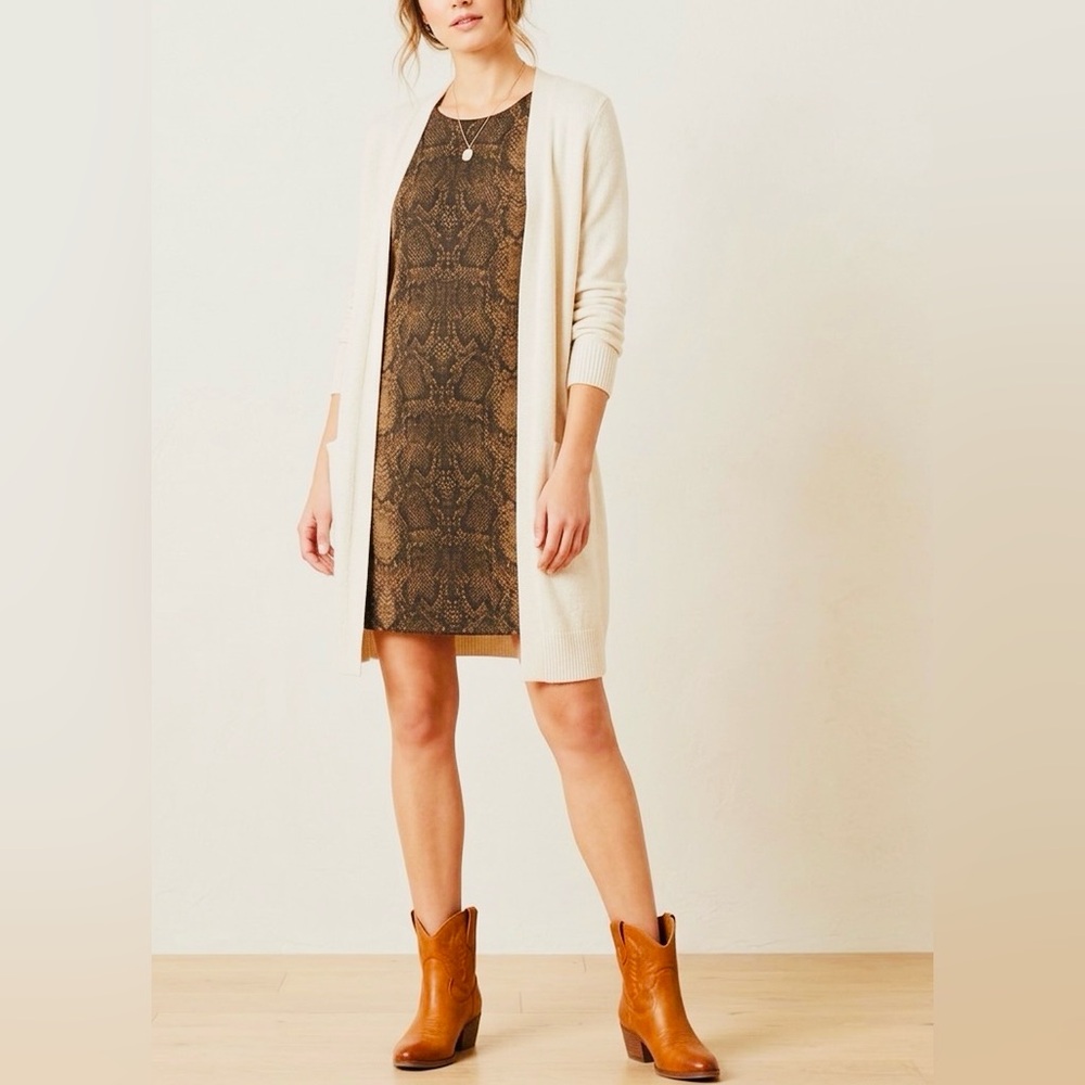 Snake print Shift Dress Lightweight Short Brown Black Snakeskin Size 4 small